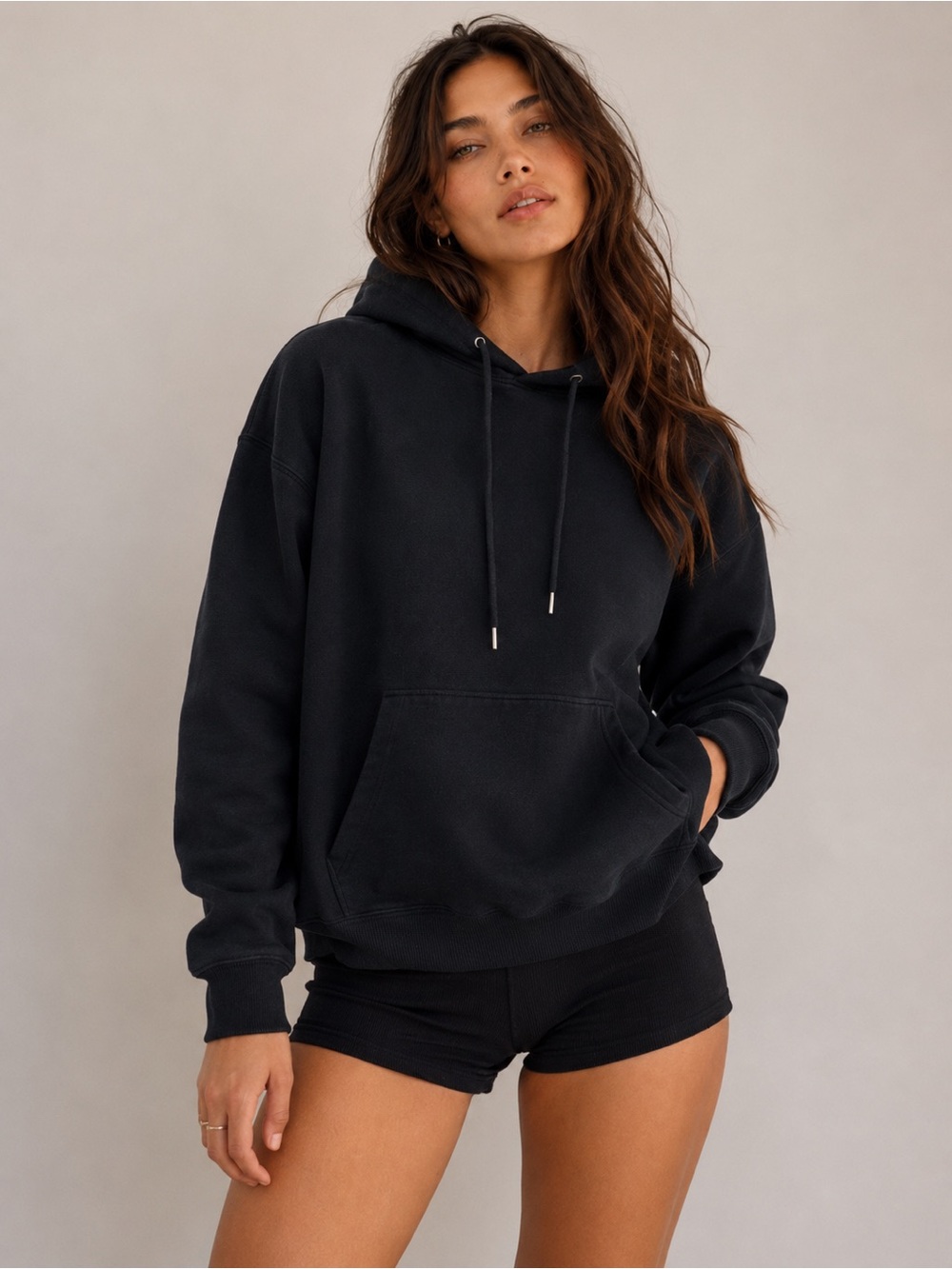 PINK Victoria’s Secret Black Cotton Hoodie Pullover Size S Minimalist Coquette - Picture 1 of 8